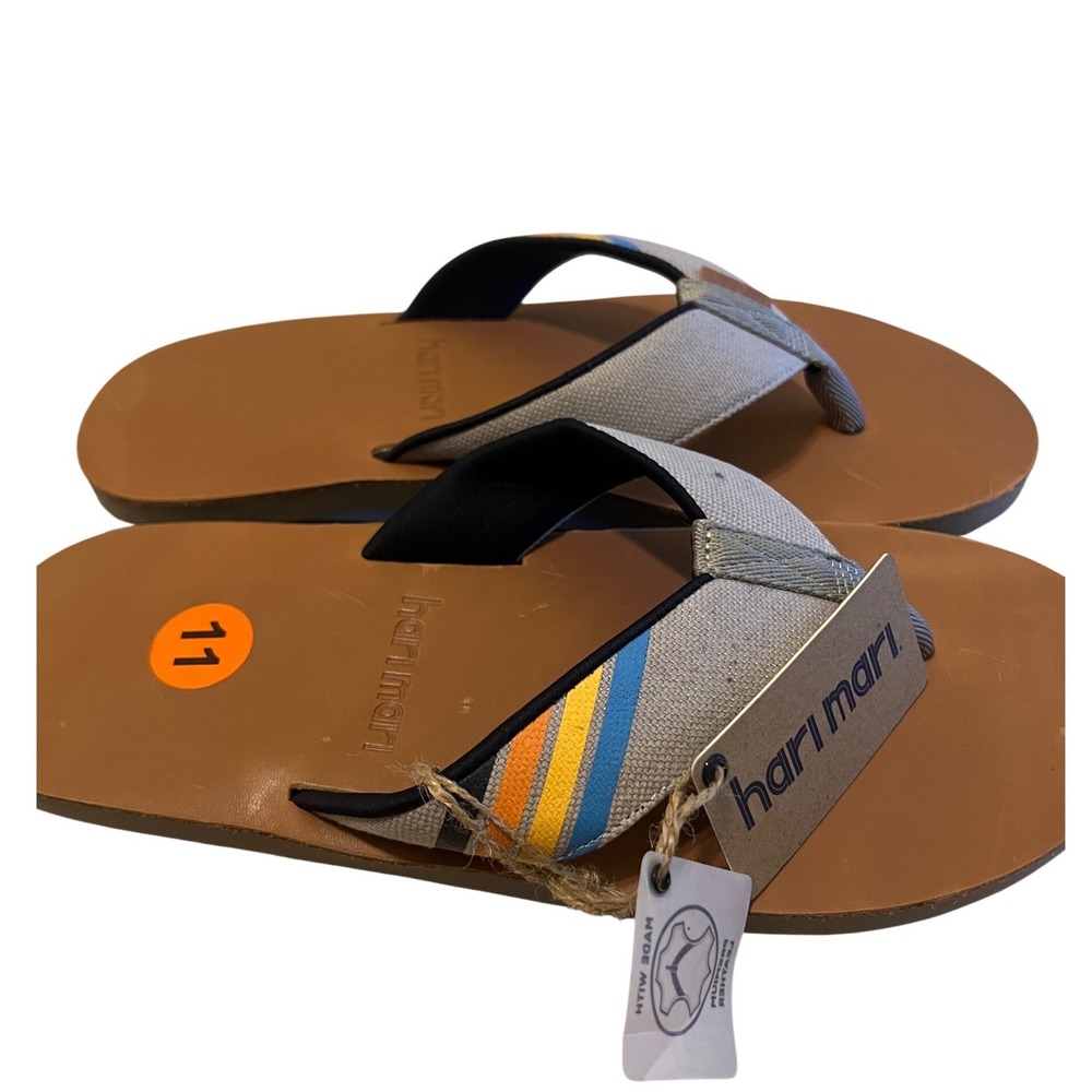 Hari Mari Flip Flops Size 11 Brown Tan Blue Orange Stripe Straps Comfort - Picture 3 of 4